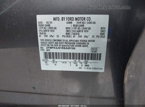 2FMPK4J91RBA95169 2024 FORD EDGE Gray Вид підкапотного простору