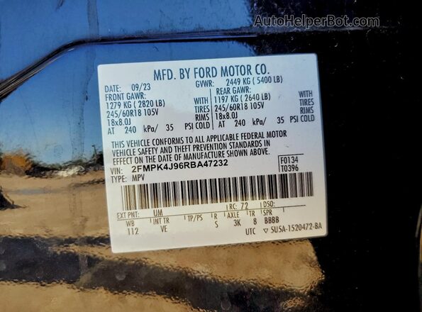 2FMPK4J96RBA47232 2024 FORD EDGE Black Widok naklejki z numerem VIN
