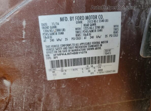 2FMPK4J97HBB11079 2017 FORD EDGE Оранжевый Вид наклейки с VIN-кодом