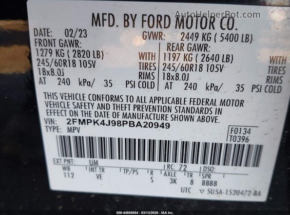2FMPK4J98PBA20949 2023 FORD EDGE Black ძრავის განყოფილების ხედი