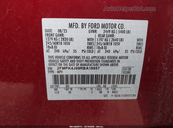 2FMPK4J99RBA19957 2024 FORD EDGE Красный Вид подкапотного пространства