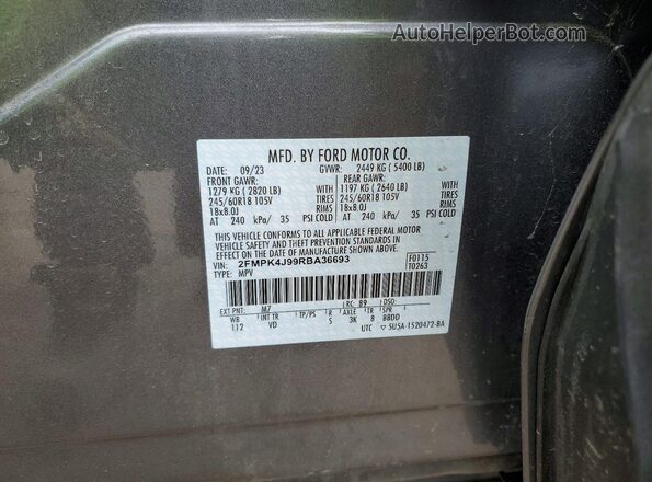 2FMPK4J99RBA36693 2024 FORD EDGE Серый Панорамный вид салона 360°