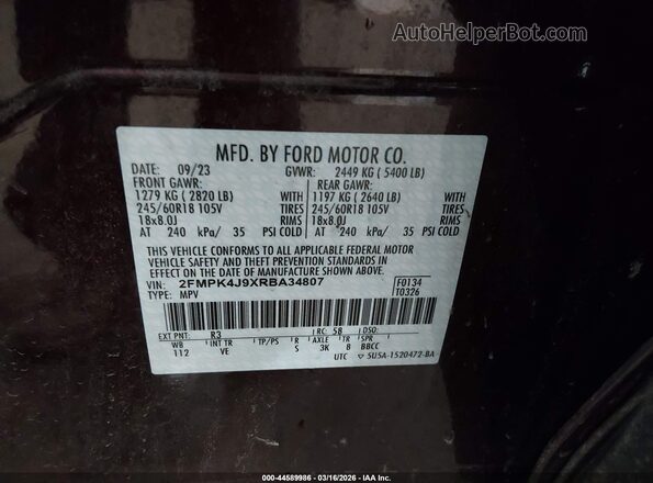 2FMPK4J9XRBA34807 2024 FORD EDGE Темно-бордовый Вид подкапотного пространства