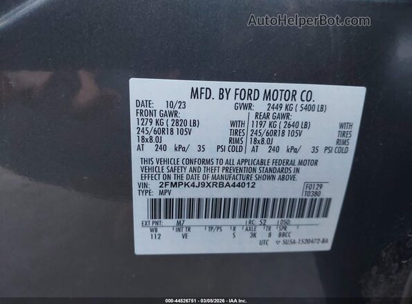 2FMPK4J9XRBA44012 2024 FORD EDGE Gray Vista del compartimento del motor
