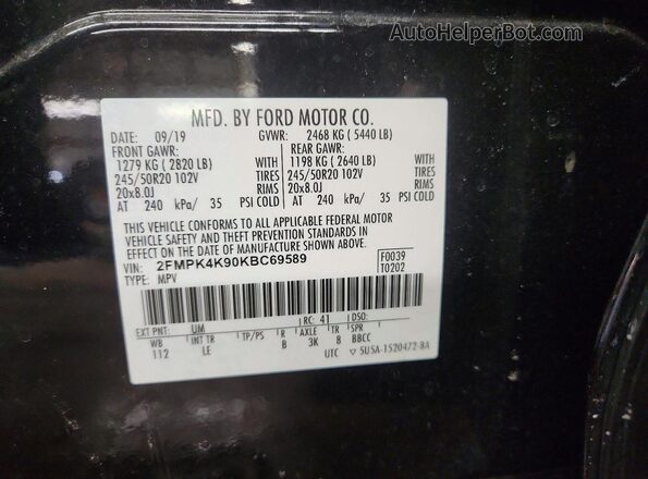 2FMPK4K90KBC69589 2019 FORD EDGE Black Widok wnętrza 360 stopni