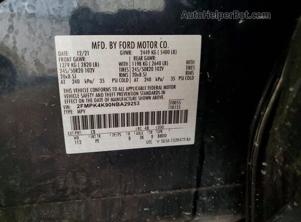2FMPK4K90NBA29253 2022 FORD EDGE Blue Vista interior de 360 grados