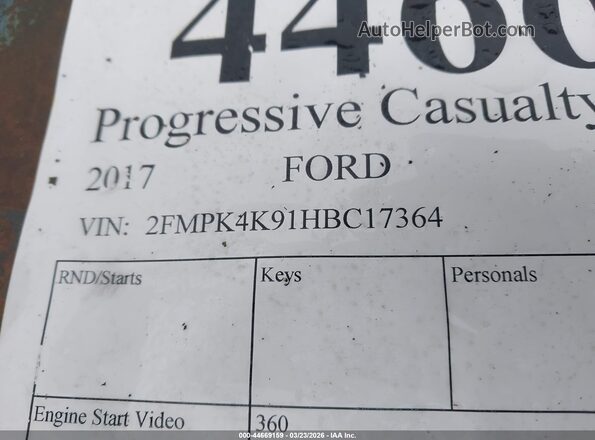 2FMPK4K91HBC17364 2017 FORD EDGE Black Widok komory silnika