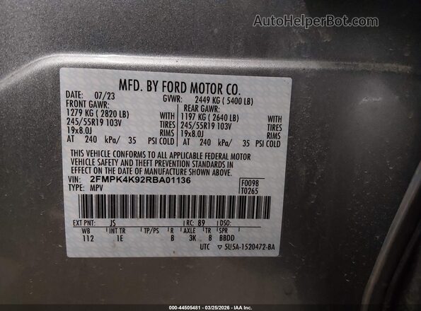 2FMPK4K92RBA01136 2024 FORD EDGE Silver Widok komory silnika
