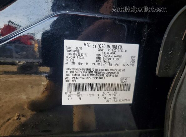 2FMPK4K95HBB89892 2017 FORD EDGE Черный Вид наклейки с VIN-кодом