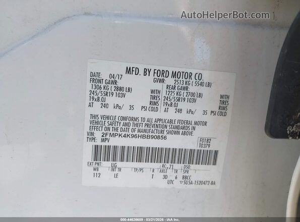 2FMPK4K96HBB90856 2017 FORD EDGE Белый Вид подкапотного пространства