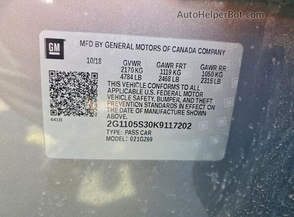2G1105S30K9117202 2019 CHEVROLET IMPALA Charcoal Вид підкапотного простору