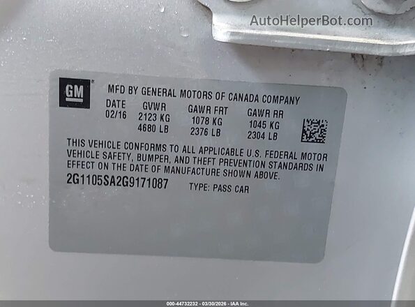 2G1105SA2G9171087 2016 CHEVROLET IMPALA Silver Вид підкапотного простору
