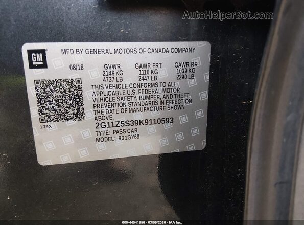2G11Z5S39K9110593 2019 CHEVROLET IMPALA Серый Вид подкапотного пространства
