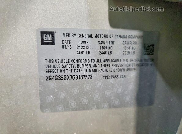 2G4GS5GX7G9187578 2016 BUICK REGAL Бежевый Вид наклейки с VIN-кодом