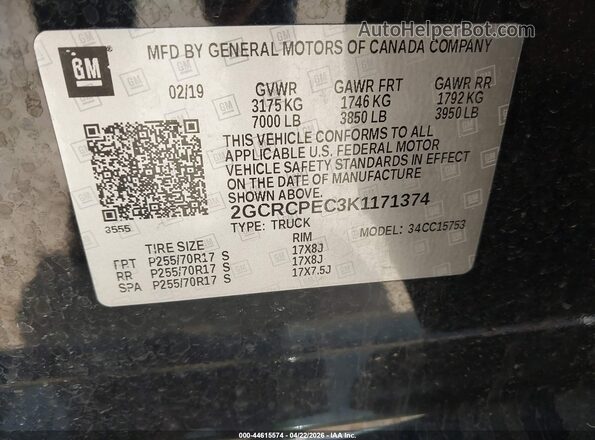 2GCRCPEC3K1171374 2019 CHEVROLET SILVERADO Black Widok komory silnika