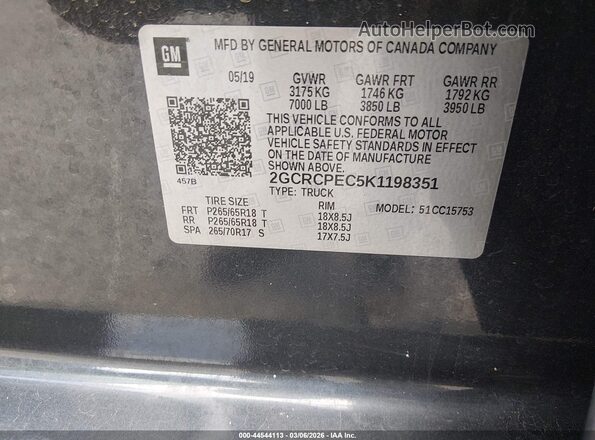 2GCRCPEC5K1198351 2019 CHEVROLET SILVERADO Dark Blue Vista del compartimento del motor
