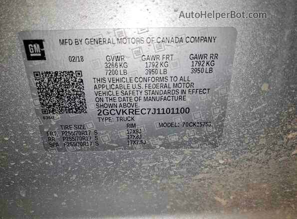 2GCVKREC7J1101100 2018 CHEVROLET SILVERADO Серебряный Вид подкапотного пространства