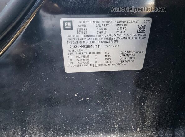 2GKFLSEK3H6137111 2017 GMC TERRAIN Черный Панорамный вид салона 360°