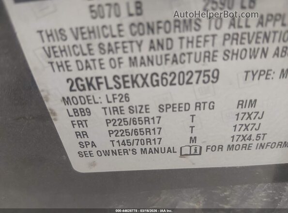 2GKFLSEKXG6202759 2016 GMC TERRAIN Black Вид підкапотного простору