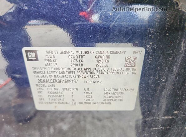 2GNALCEK0H1609197 2017 CHEVROLET EQUINOX Blue Vista interior de 360 grados