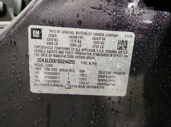 2GNALCEK1G6244255 2016 CHEVROLET EQUINOX Серый Вид наклейки с VIN-кодом