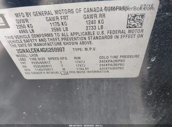 2GNALCEK4G6260997 2016 CHEVROLET EQUINOX Blue Widok komory silnika