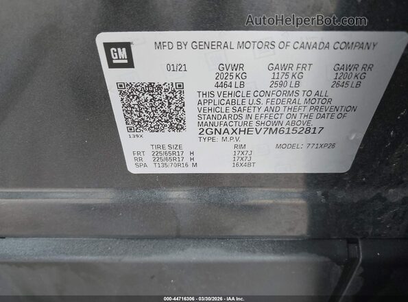 2GNAXHEV7M6152817 2021 CHEVROLET EQUINOX Серый Вид подкапотного пространства