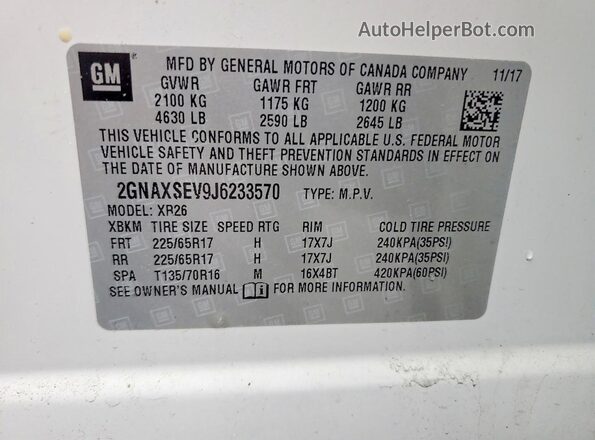 2GNAXSEV9J6233570 2018 CHEVROLET EQUINOX Белый Вид подкапотного пространства