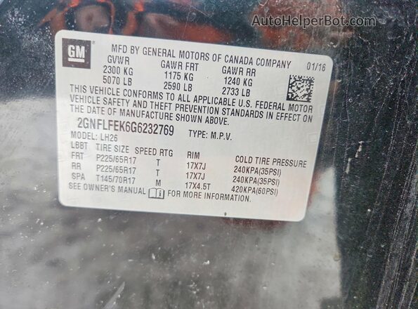 2GNFLFEK6G6232769 2016 CHEVROLET EQUINOX Черный Вид наклейки с VIN-кодом