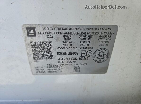 2GTV2LECXK1163363 2019 GMC SIERRA Белый Вид подкапотного пространства
