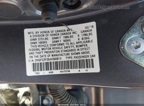 2HGFC2F59JH560615 2018 HONDA CIVIC Серый Вид подкапотного пространства