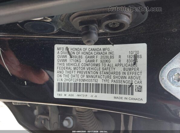 2HGFC2F80MH505792 2021 HONDA CIVIC Black ძრავის განყოფილების ხედი