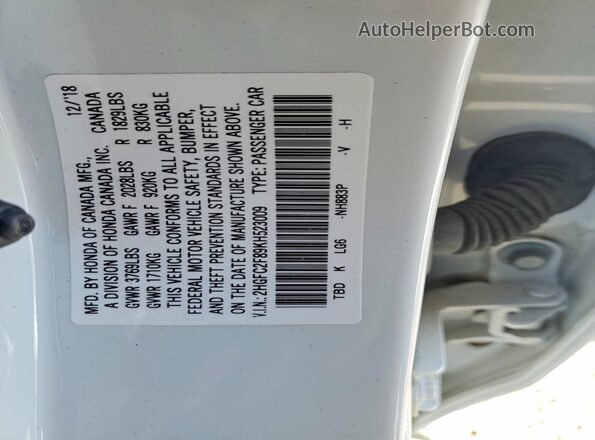 2HGFC2F89KH523009 2019 HONDA CIVIC White Widok naklejki z numerem VIN
