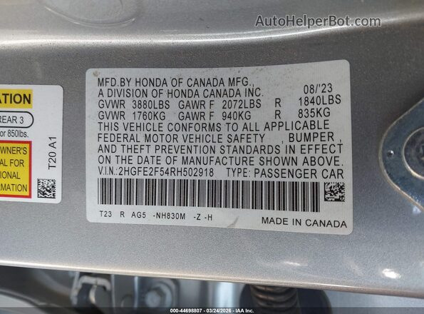 2HGFE2F54RH502918 2024 HONDA CIVIC Серебряный Вид подкапотного пространства