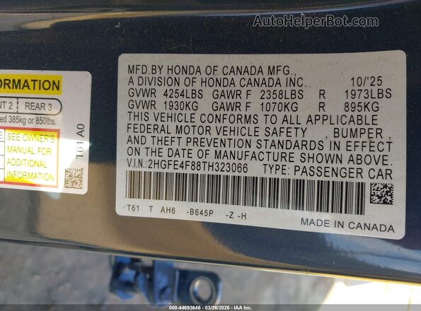 2HGFE4F88TH323066 2026 HONDA CIVIC HYBRID  Вид подкапотного пространства