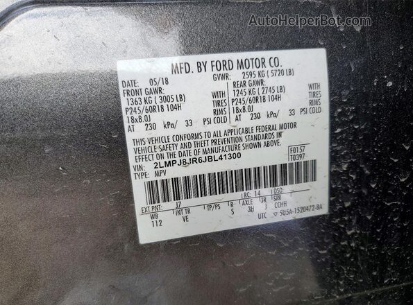 2LMPJ8JR6JBL41300 2018 LINCOLN MKX Угольный Вид наклейки с VIN-кодом
