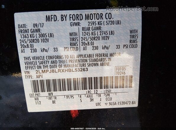 2LMPJ8LRXHBL53263 2017 LINCOLN MKX Черный Вид подкапотного пространства