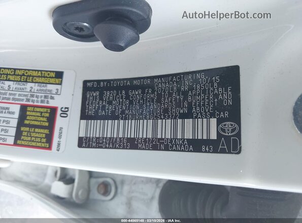 2T1BURHE8GC543372 2016 TOYOTA LL Белый Вид подкапотного пространства