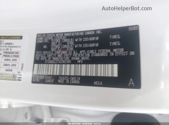 2T2AGCEZ7SC082385 2025 LEXUS NX 350 White Widok komory silnika