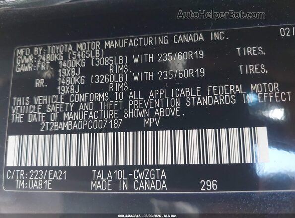 2T2BAMBA0PC007187 2023 LEXUS RX 350 Черный Вид подкапотного пространства