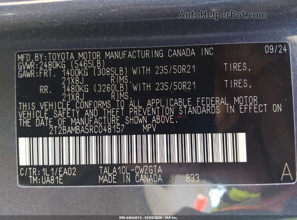 2T2BAMBA5RC048157 2024 LEXUS RX 350 Gray Շարժիչի բաժամունքի տեսք