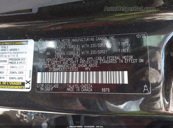 2T2BAMCA1TC133552 2026 LEXUS RX 350 Черный Вид подкапотного пространства