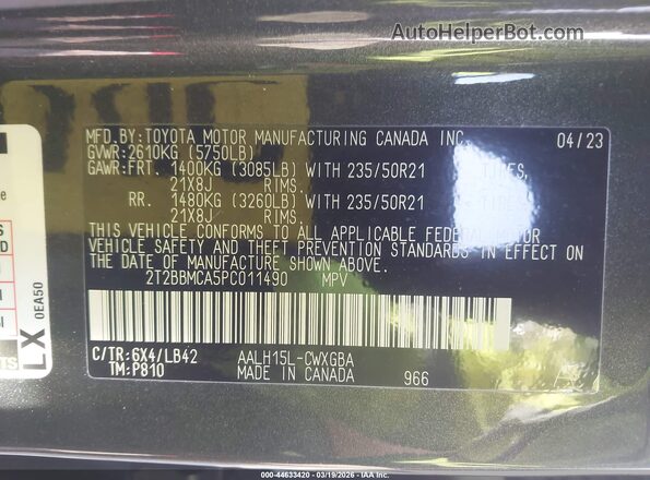 2T2BBMCA5PC011490 2023 LEXUS RX 350H Зеленый Вид подкапотного пространства