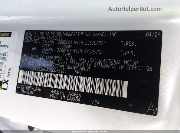 2T2BBMCA5RC043181 2024 LEXUS RX 350H Белый Вид подкапотного пространства