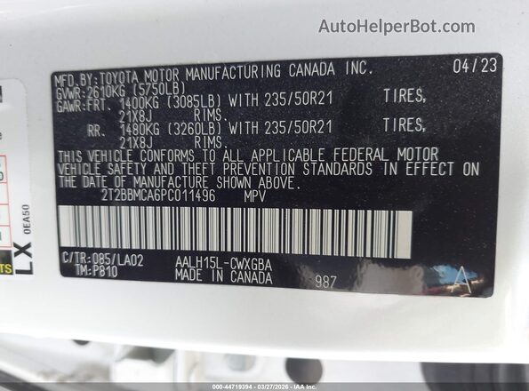 2T2BBMCA6PC011496 2023 LEXUS RX 350H White Widok komory silnika