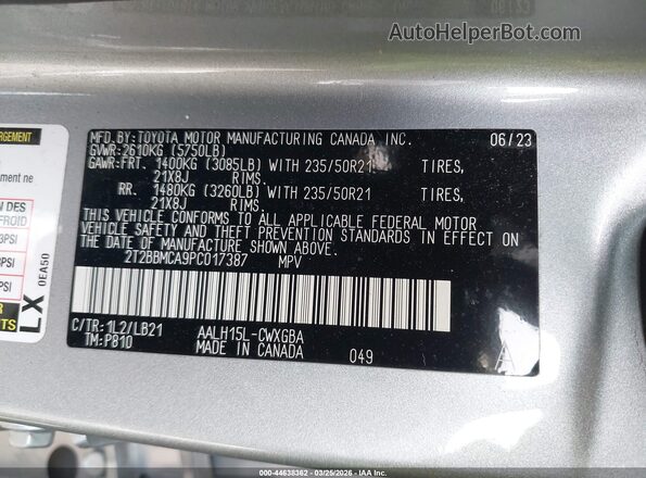 2T2BBMCA9PC017387 2023 LEXUS RX 350H Серебряный Вид подкапотного пространства