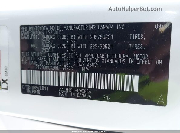 2T2BBMCA9RC059223 2024 LEXUS RX 350H Белый Вид подкапотного пространства