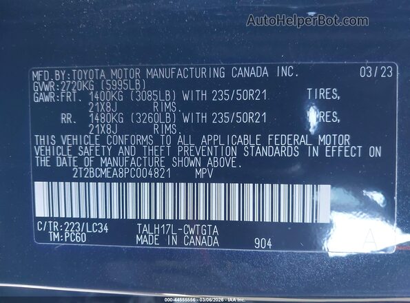 2T2BCMEA8PC004821 2023 LEXUS RX 500H Black Շարժիչի բաժամունքի տեսք