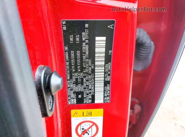 2T2BZMCA1GC041372 2016 LEXUS RX Красный Вид наклейки с VIN-кодом