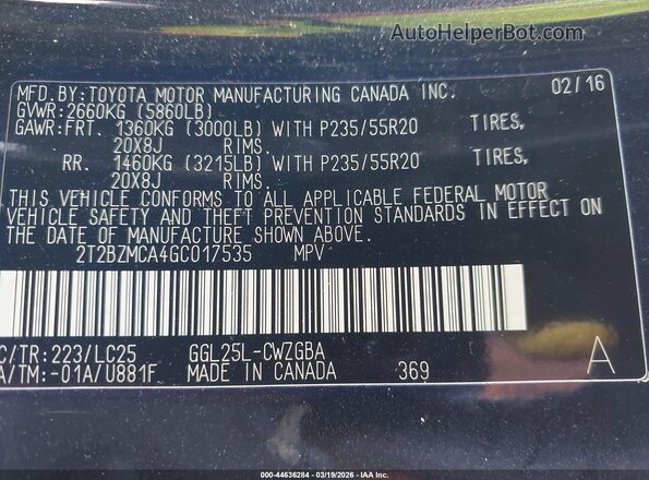 2T2BZMCA4GC017535 2016 LEXUS RX 350 Black Вид підкапотного простору